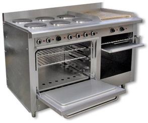 Estufa Electrica Industrial 6 zonas, plancha y gratinador 60 cm con horno 66 cm